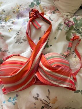 Coco Reef Orange and Pink Striped Halter Swim Top